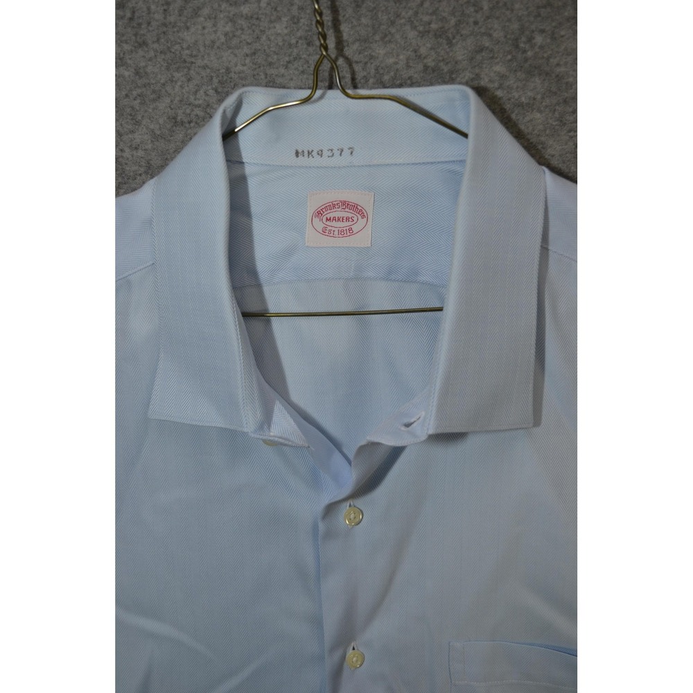 Brooks Brothers Makers Dress Shirt Men 17 34/35 Blue Herringbone Long Sleeve USA